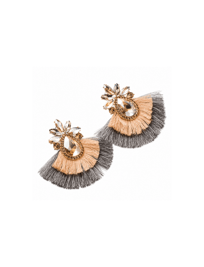 Aretes Golden Aura Fringe Gris Crema Ref. E113